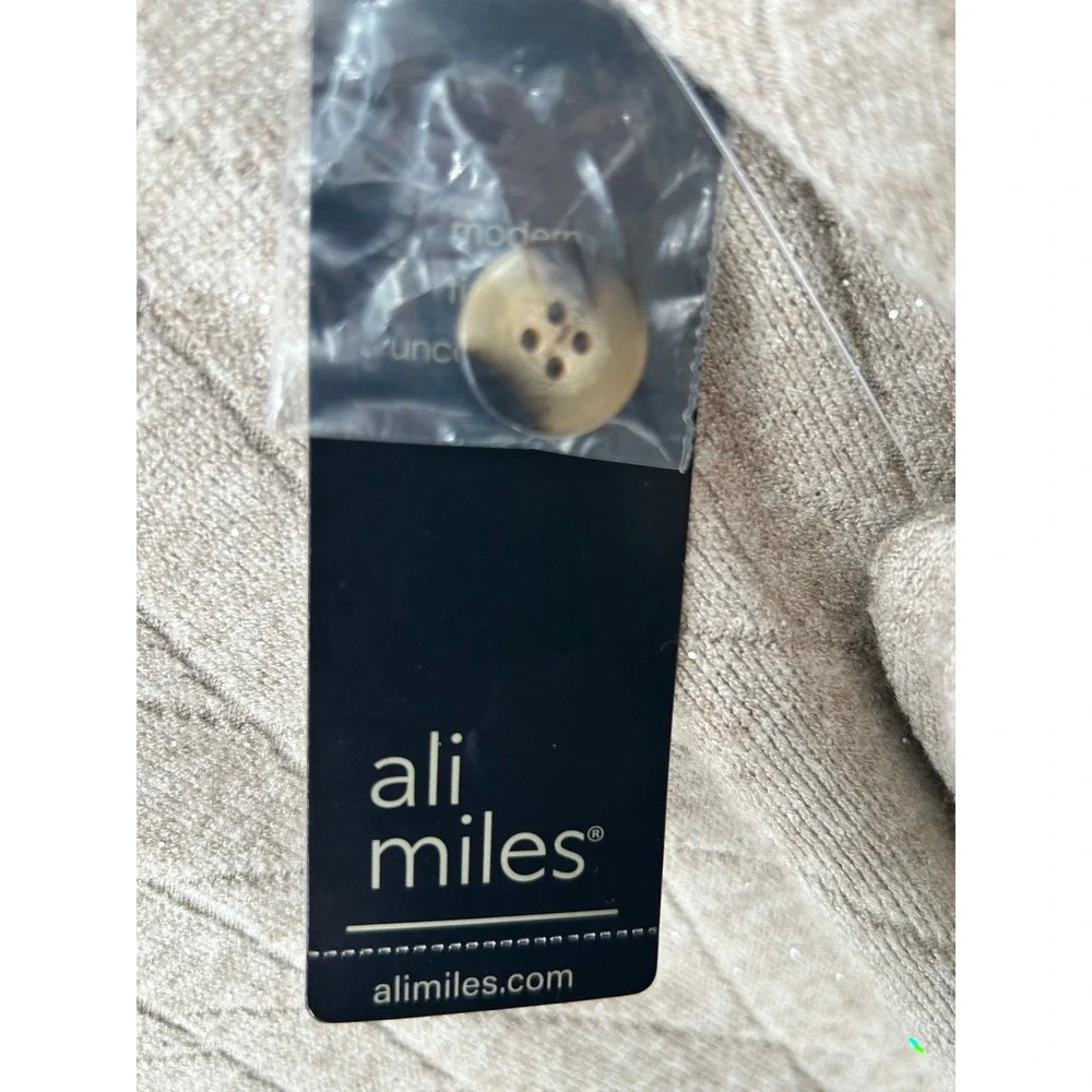 NEW Ali Miles Women's 2X Beige Cowl Neck 3/4‎ Sleeve Button Back Sweater Sparkle